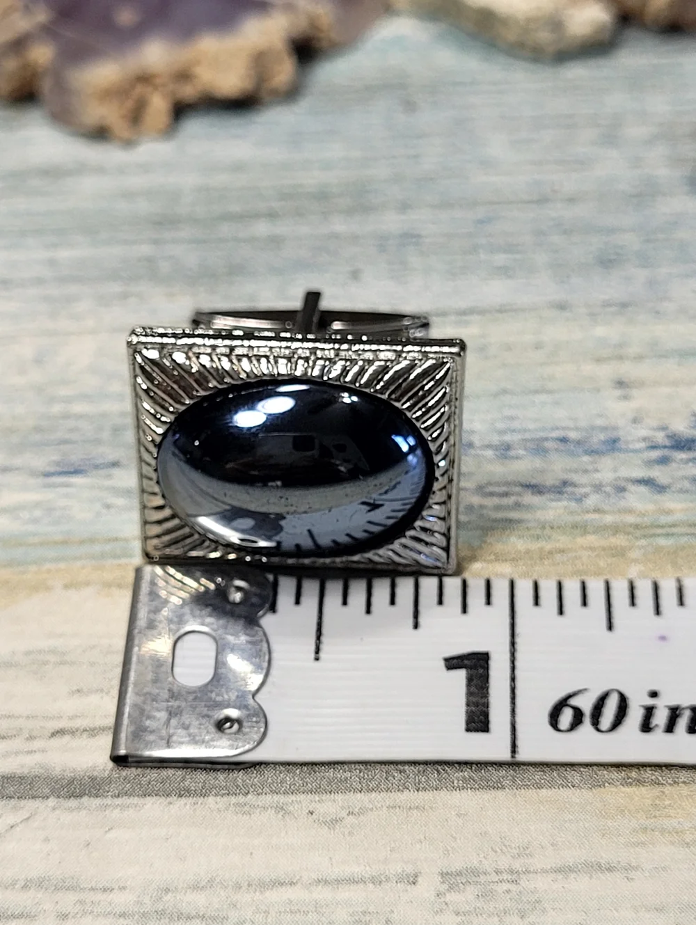 Silver-Tone Black Stone Rectangular Cufflinks - Men Accessories